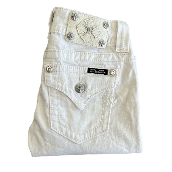 Miss Me Denim - Miss Me White Skinny Jeans Low Rise Flap Pockets Bling Size 25